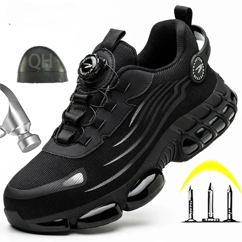 Men Anti-smash Anti-puncture Work Shoes Rotating Button New Safety Shoes Fashion Men Sport Shoes Security Protective Boots
