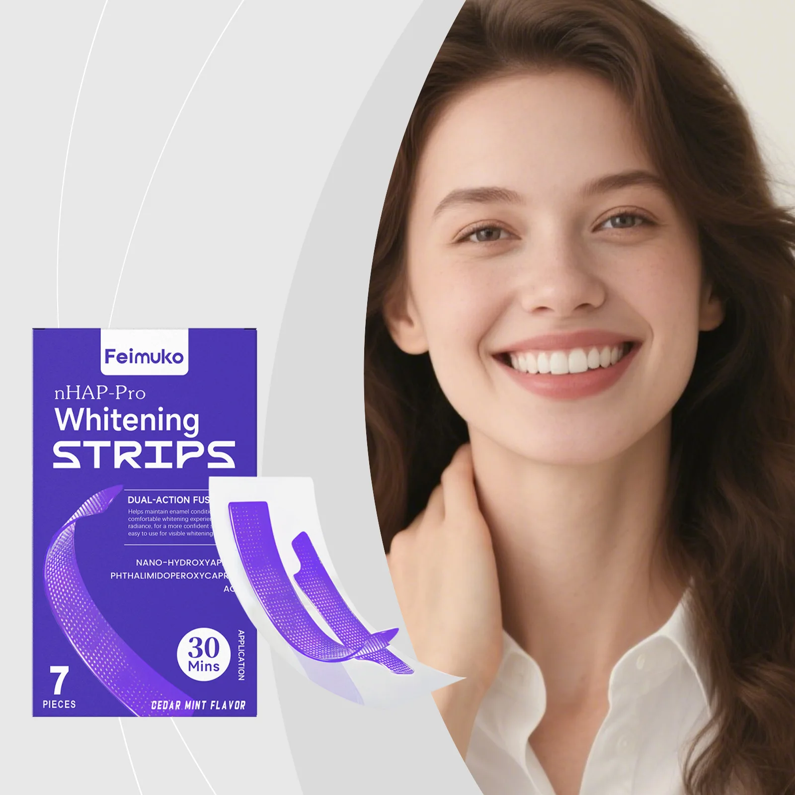 

Фиолетовые отбеливающие полоски для зубов - бережное очищение, безопасное для эмали, для блестящих зубов и длительной свежести дыхания, ежедневный уход за полостью рта