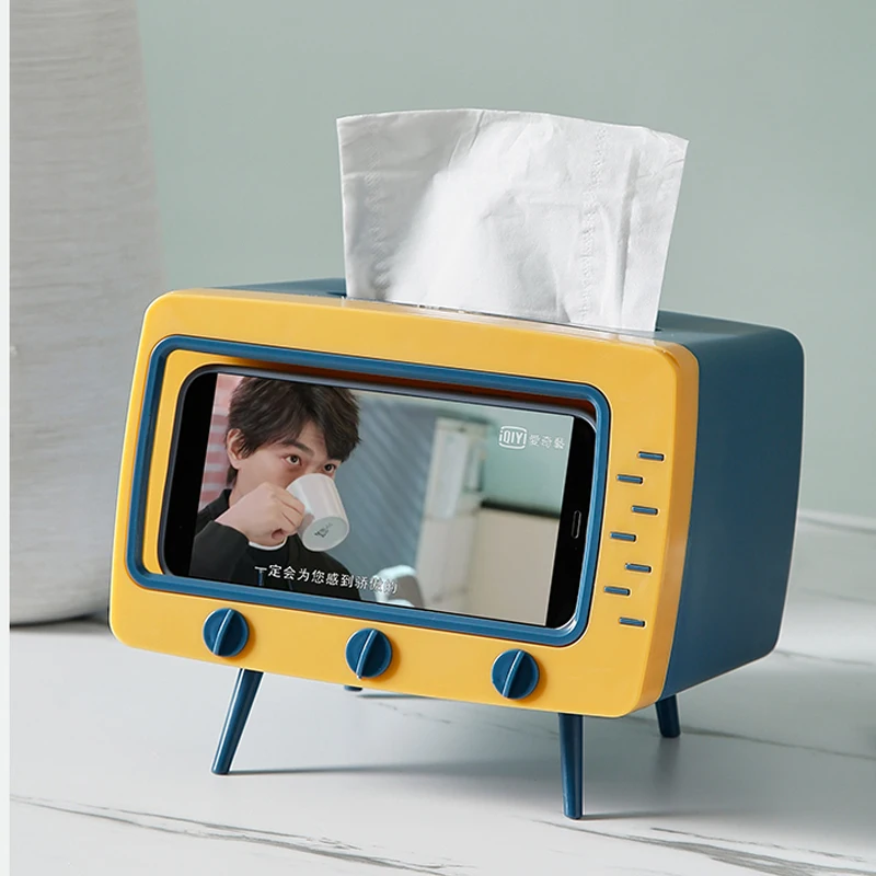 

Cute 2 in 1 Tissue Box Mobile Phone Holder Desktop Paper Holder Desk Organizer Storage Napkin Case Organizer With Phone Stand