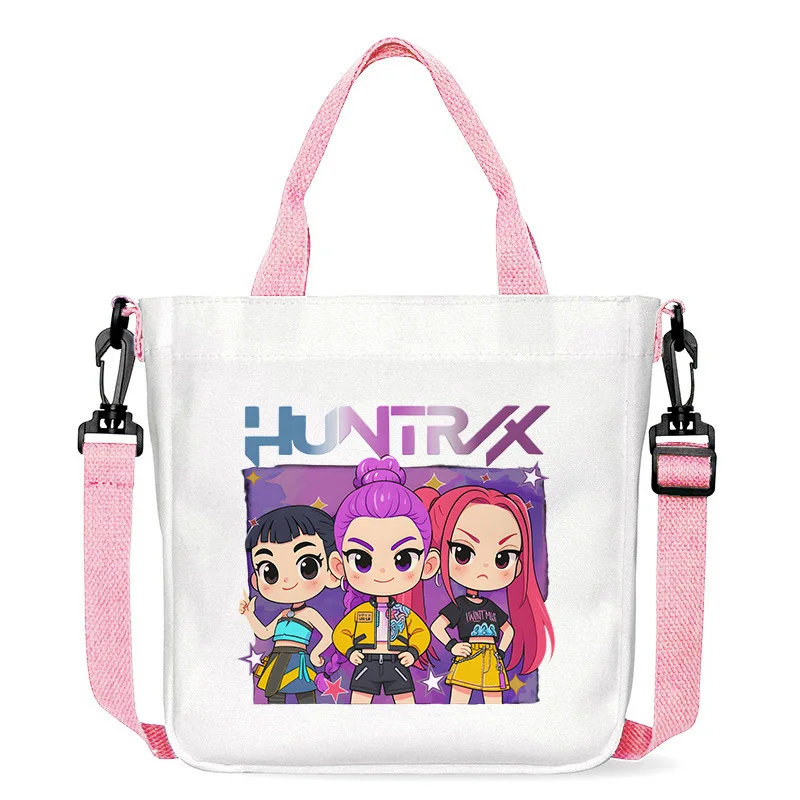 

KPop Demon Anime Hunters Canvas Bag Girls Simple Trend Purple Square Handbag Tote Bags Crossbody Shoulder Packet Birthday Gift
