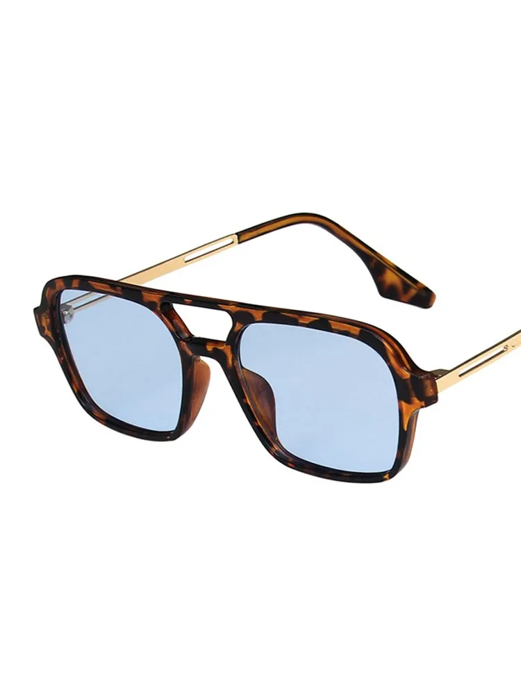 Retro Double Bridges Sunglasses Women Fashion Pink Gradient Eyewear Trending Hollow Leopard Blue Square Sun Glasses Men Shades - view 4