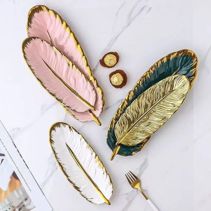 Nordic style ins style feather plate ceramic tray heat-resistant fruit plate candy plate dining plate artistic tray