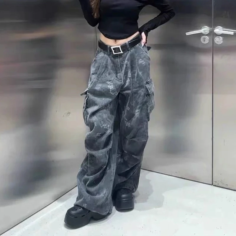 فضفاض جيب الجينز المرأة البضائع عمال التمويه النمط الأمريكي 2025 الخريف الشتاء عالية الخصر مستقيم الساق سراويل تقليدية #2