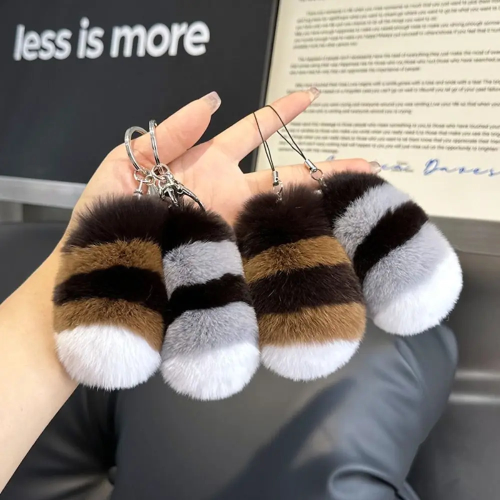 Rex Rabbit Raccoon Tail Keychain Fluffy Soft Phone Lanyard Rabbit Fur Keyring Decoration 10cm Pompom Tail Keyring Backpack