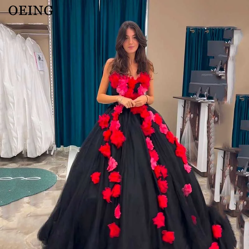 OEING Queen Prom Dress Elegant Strapless Tulle Tiered Flowers Party Dresses Formal Occasion Evening Gowns Vestidos De Fiesta