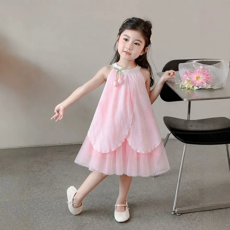 

Girls' Dress2026New princess dress for children, summer dress for girls, fashionable gradient halter neck dress