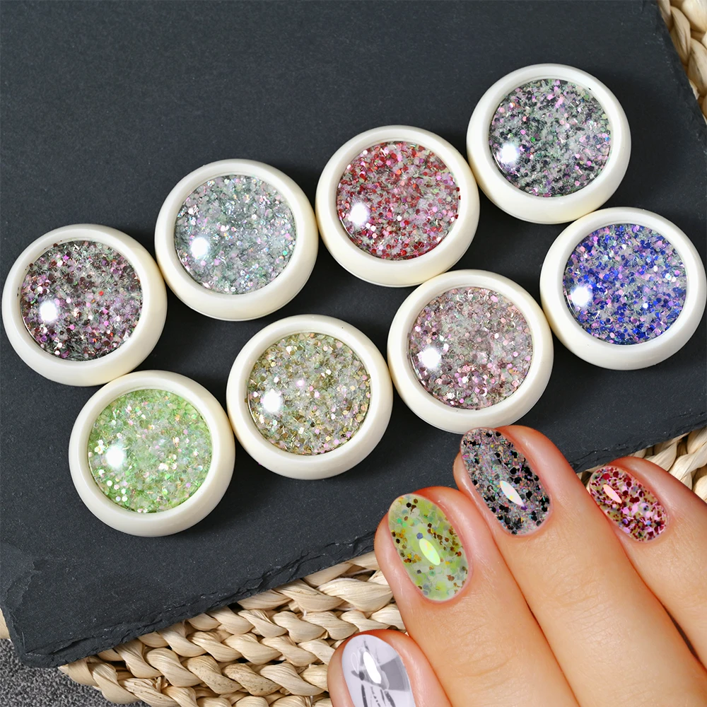 

8/12pcs Iridescent Nail Glitter Power Mixed Color Holographic Chunky Glitter Sparkly Sequins Flakes Gel Polish Paillette