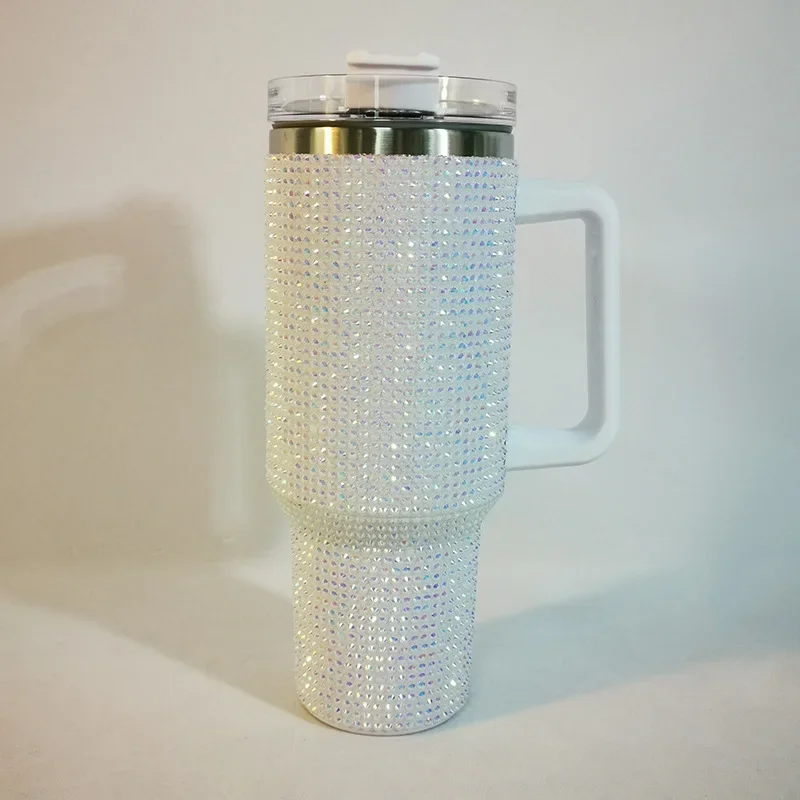 Tasse Thermos diamant 40oz avec poignée, bouteille isolée de café sous vide en acier inoxydable 304, flacons portables pour voiture
