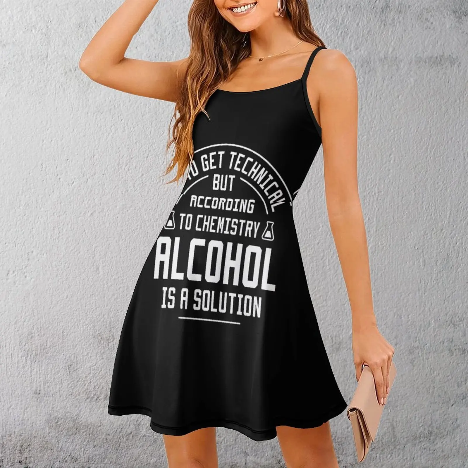 Solución de química con alcohol, ropa clásica exótica para mujer, vestido con tirantes para mujer, vestido de tirantes para vacaciones geniales