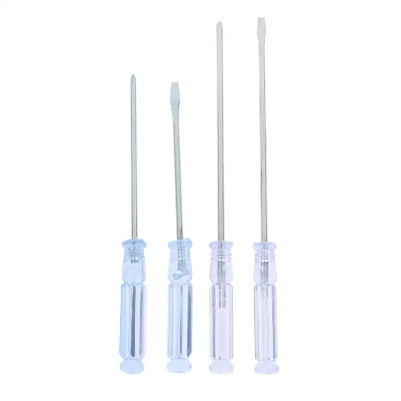 Slotted Cross Hand Screwdriver Set 4Pcs Transparent Blue Handle Manual Repair Tools for Home Garage Workshop