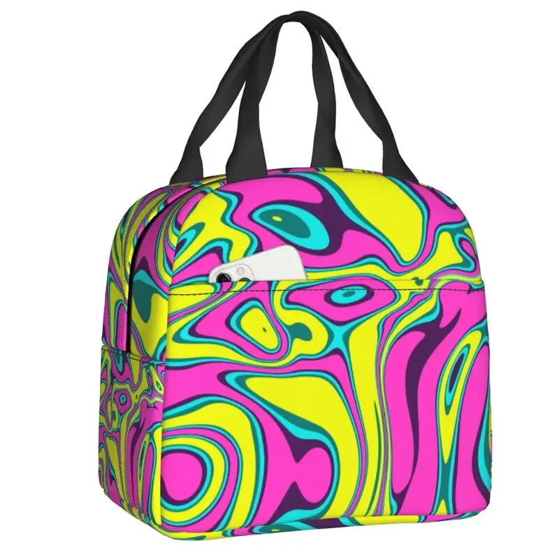 

Custom Psychedelic Pattern Lunch Bag Women Cooler Warm Insulated Boxes for Student School