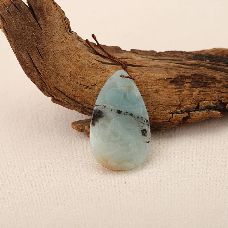 

Natural Amazonite Carved Teardrop Pendant Beads for Jewelry Making, Handmade Natural stones beads 40*24*4mm 6.6g
