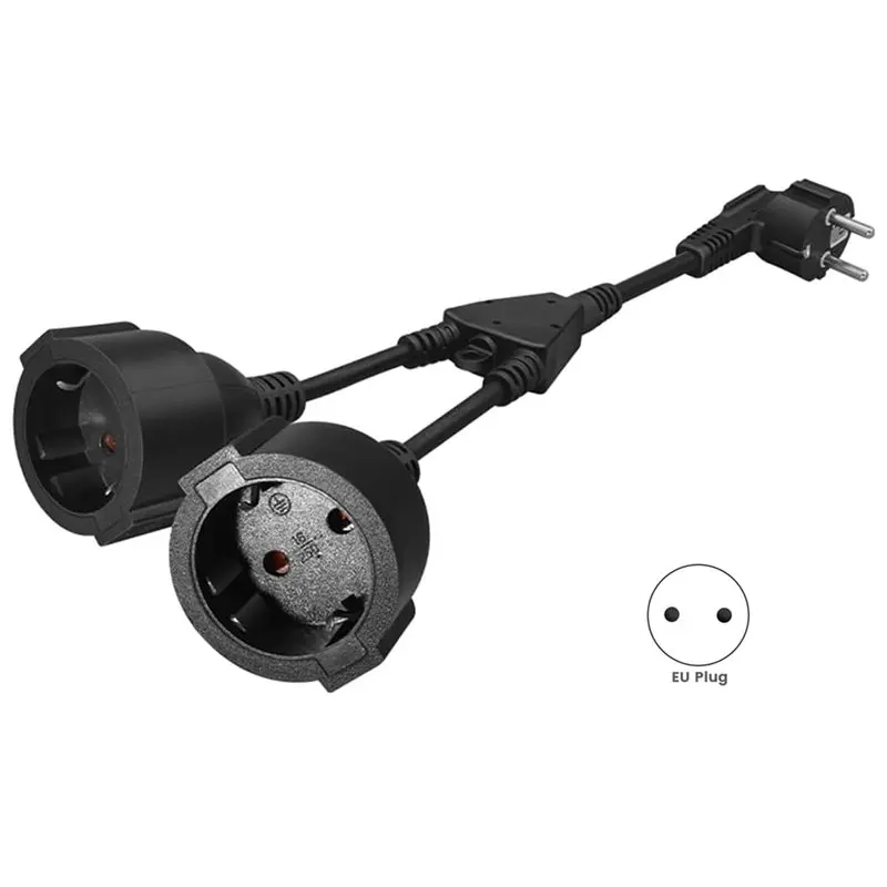 Y42A-Protective Contact Extension Cord, AC Y Plastic Cable Short Cable With 2 Outlets, Socket IP20 With Dual Plugs For Home EU