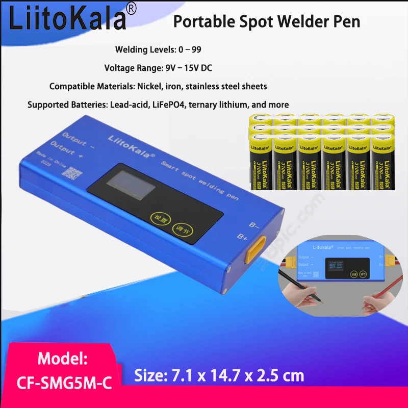 Liitokala Przenośny Zgrzewarka Punktowa w Kształcie Pióra CF-SMG5M-C 0-99 Trybów Narzędzie do Zgrzewania Akumulatorów Litowych i Kwasowo-Ołowiowych z Taśmą Niklową do Naprawy Akumulatorów