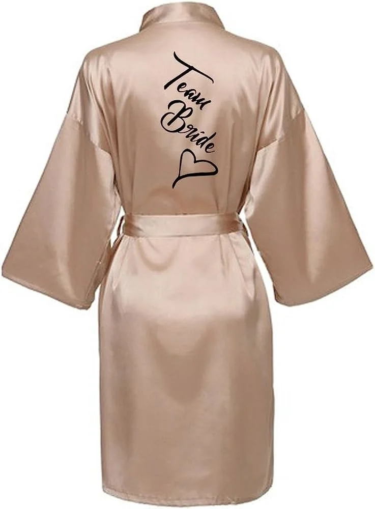 Women Silk Satin Short Night Printing Robe Kimono Robe Fashion Bath Robe Sexy Bathrobe Femme Wedding Bride Bridesmaid M024