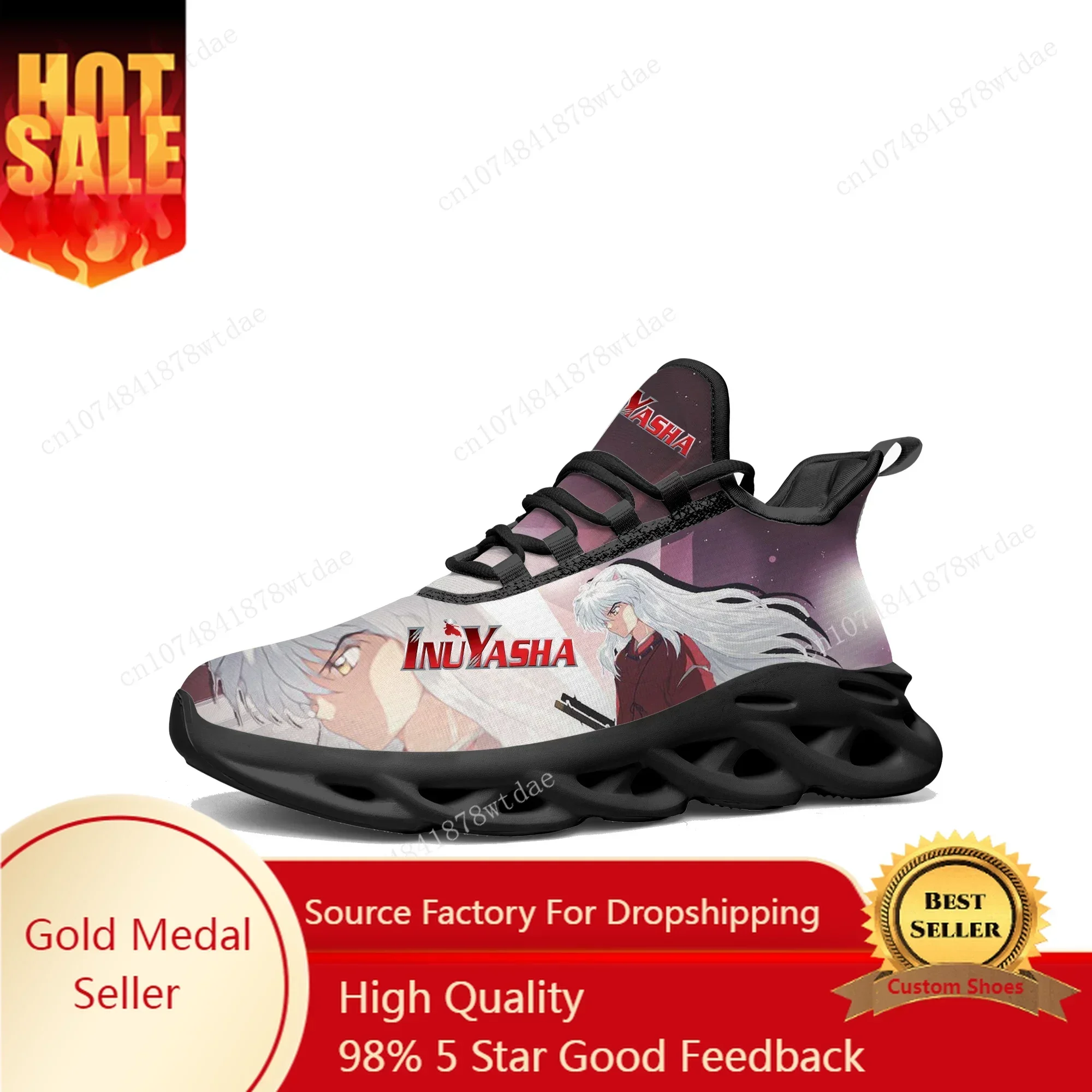 Inuyasha Flats Sneakers Men Women Teenager Sports Running Shoes High Quality Japanese Anime Cartoon Custom Lace Up Mesh Footwear