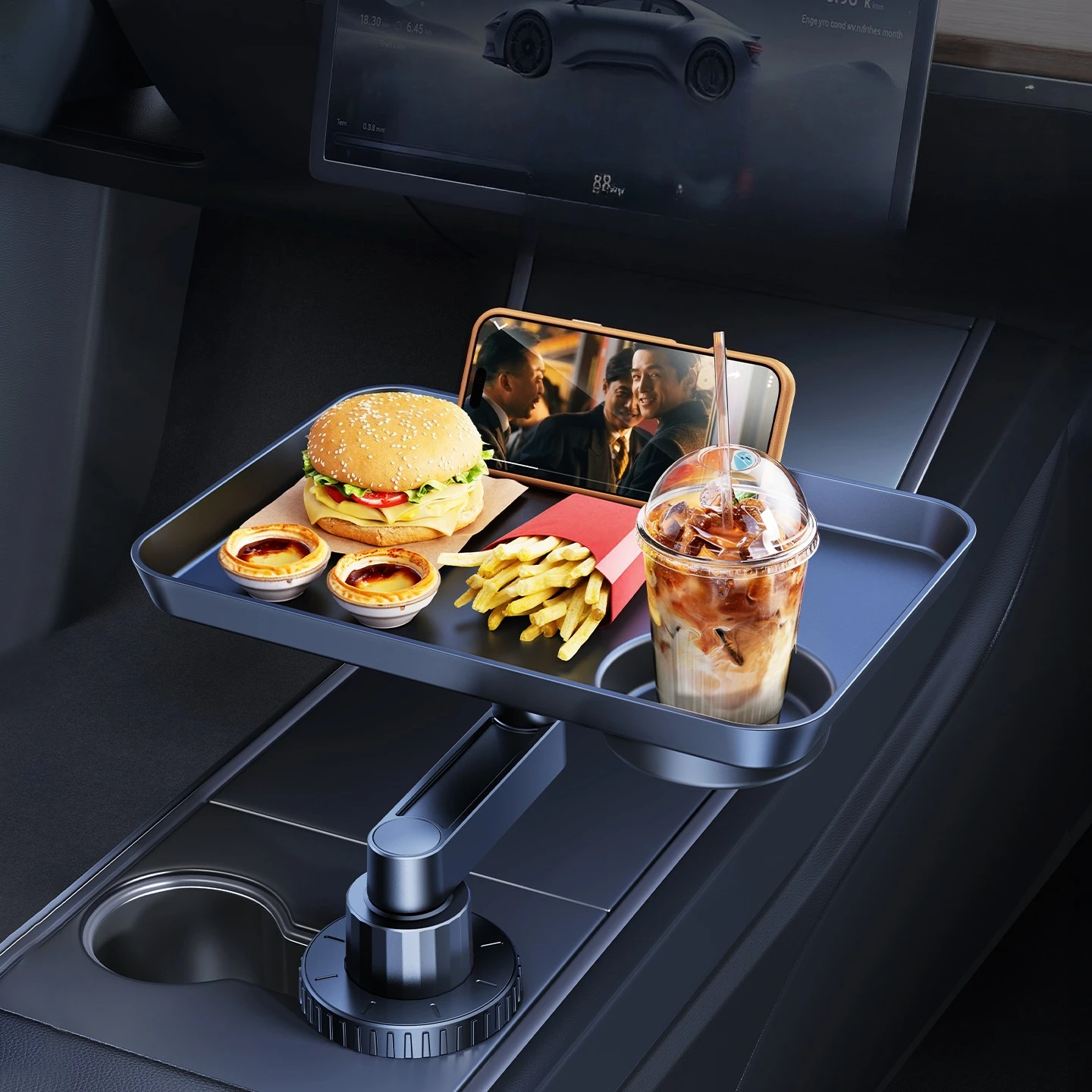 Hipacool 360° Rotable Car Cup Holder Universal Expander Tray Food Cosmetics Table Car Console Storage Tray for Front Rear Seat