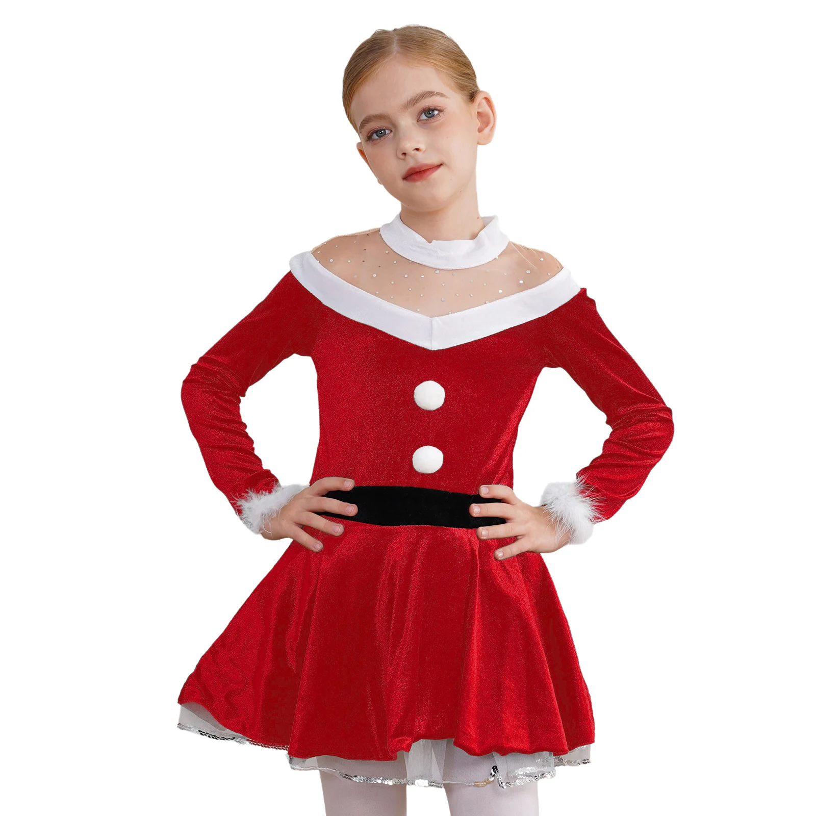 المراهقين سانتا كلوز تأثيري فستان الفتيات الباليه الرقص توتو فستان الراين كم طويل الشكل التزلج على الجليد شبكة توتو ازياء #4