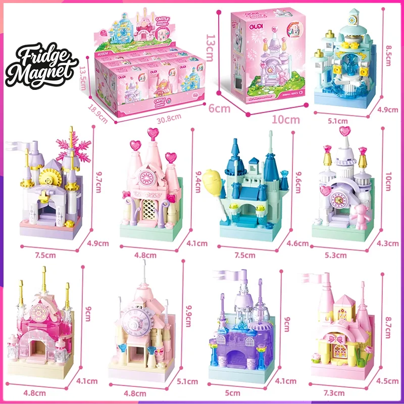 

Mini Castle Building Blocks Fridge Magnet Desktop Decoration Puzzle Assembling Model Toys Birthday Gifts for Boys and Girls