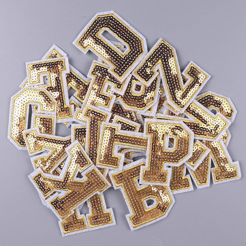 26 English Letters Patch Golden letter embroidery Patch Letter Iron On Patches For Clothing Gold Edge Chenille Patch Badges DIY