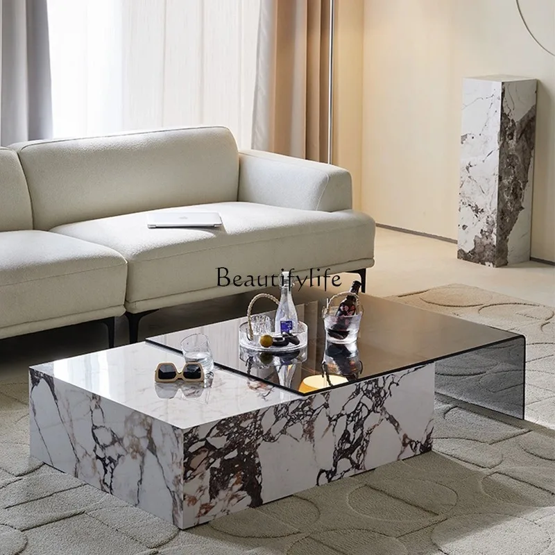 *Mesa de centro de mármore Mesa de centro redonda simples e moderna em aço inoxidável banhado a ouro