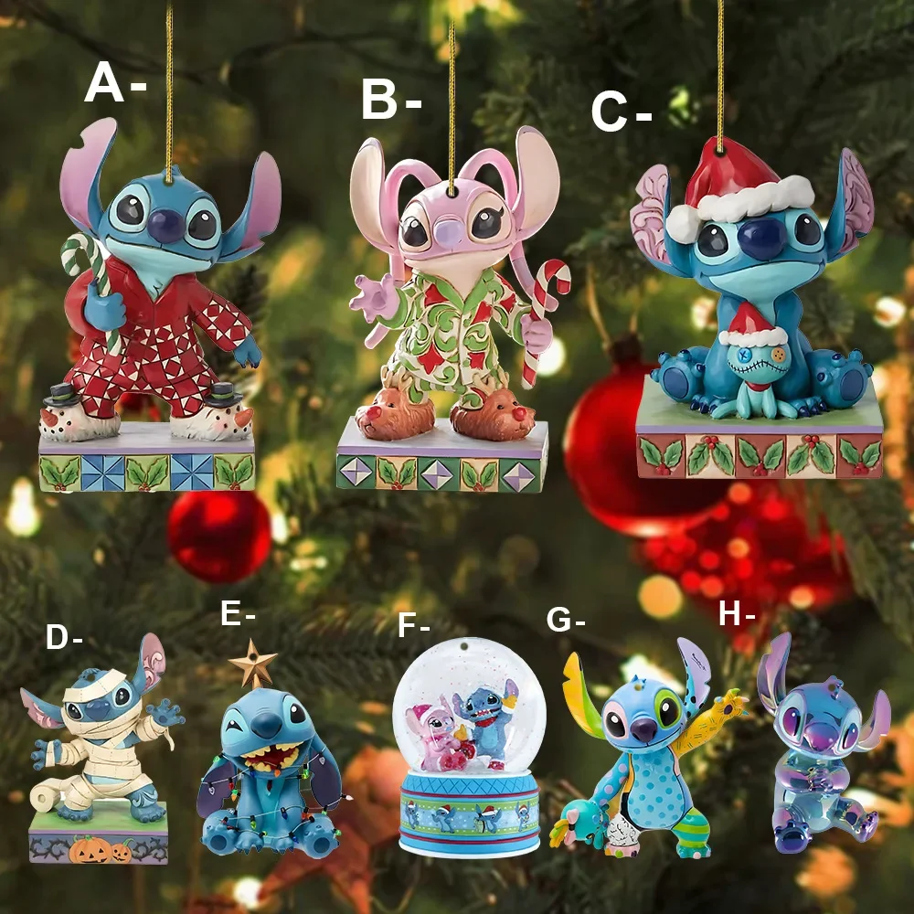 Anime Figures Disney Stitch 2D Acrylic Pendant Christmas Tree Decoration Mickey Mouse Model Car Rearview Mirror Pendant