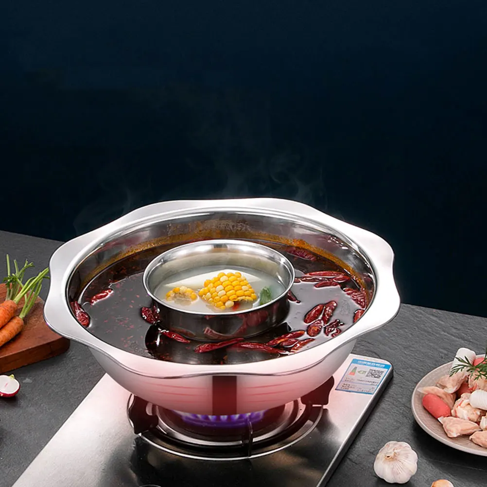

Stainless Steel Hot Pot 34cm Divider Pan Kitchen Cooking Chinese Restaurant Soup Stock Reusable Easy Clean Durability Practical