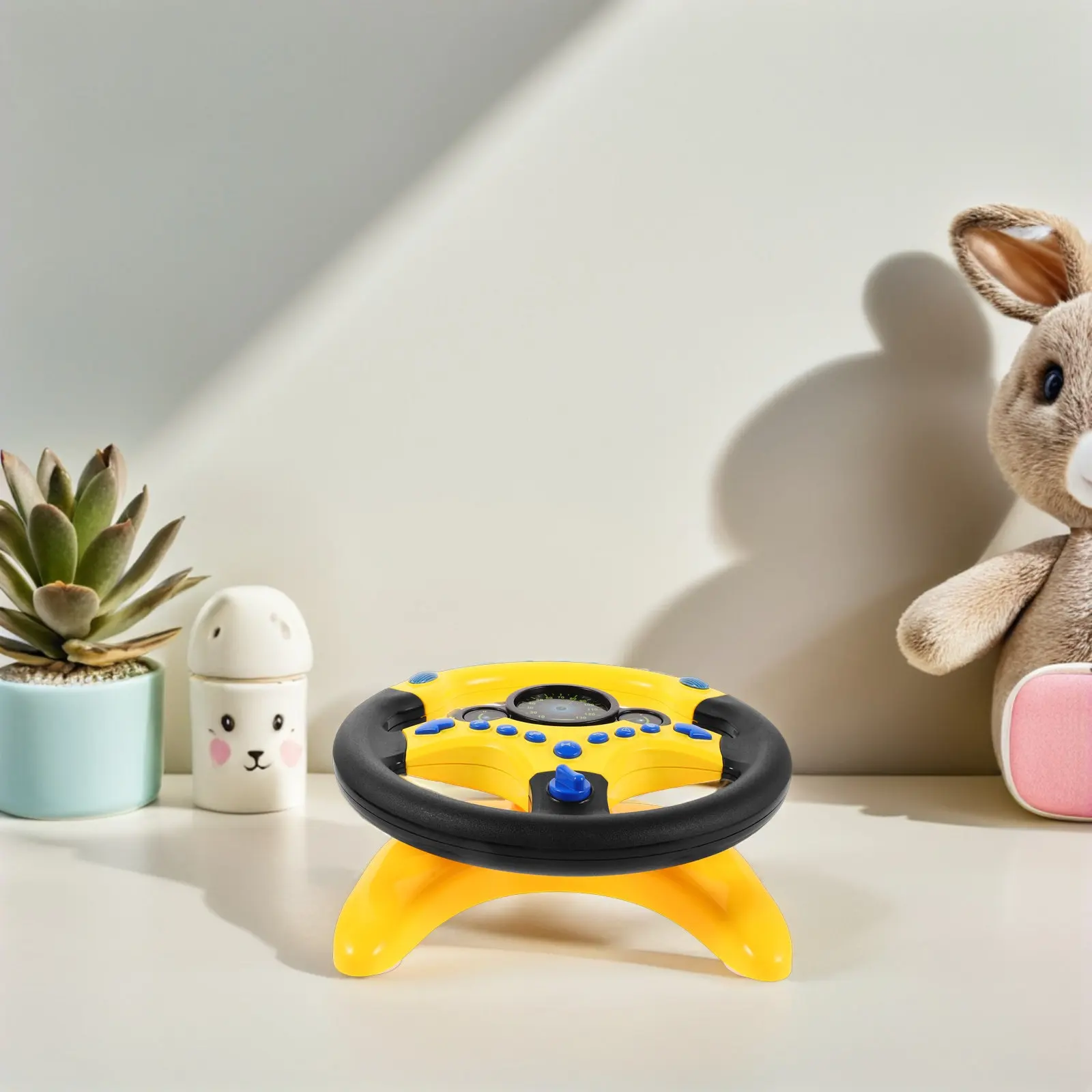 Toddler Simulated Driving Steering Wheel with Lights, Sounds & Key Activation – Yellow Pretend Play Toy