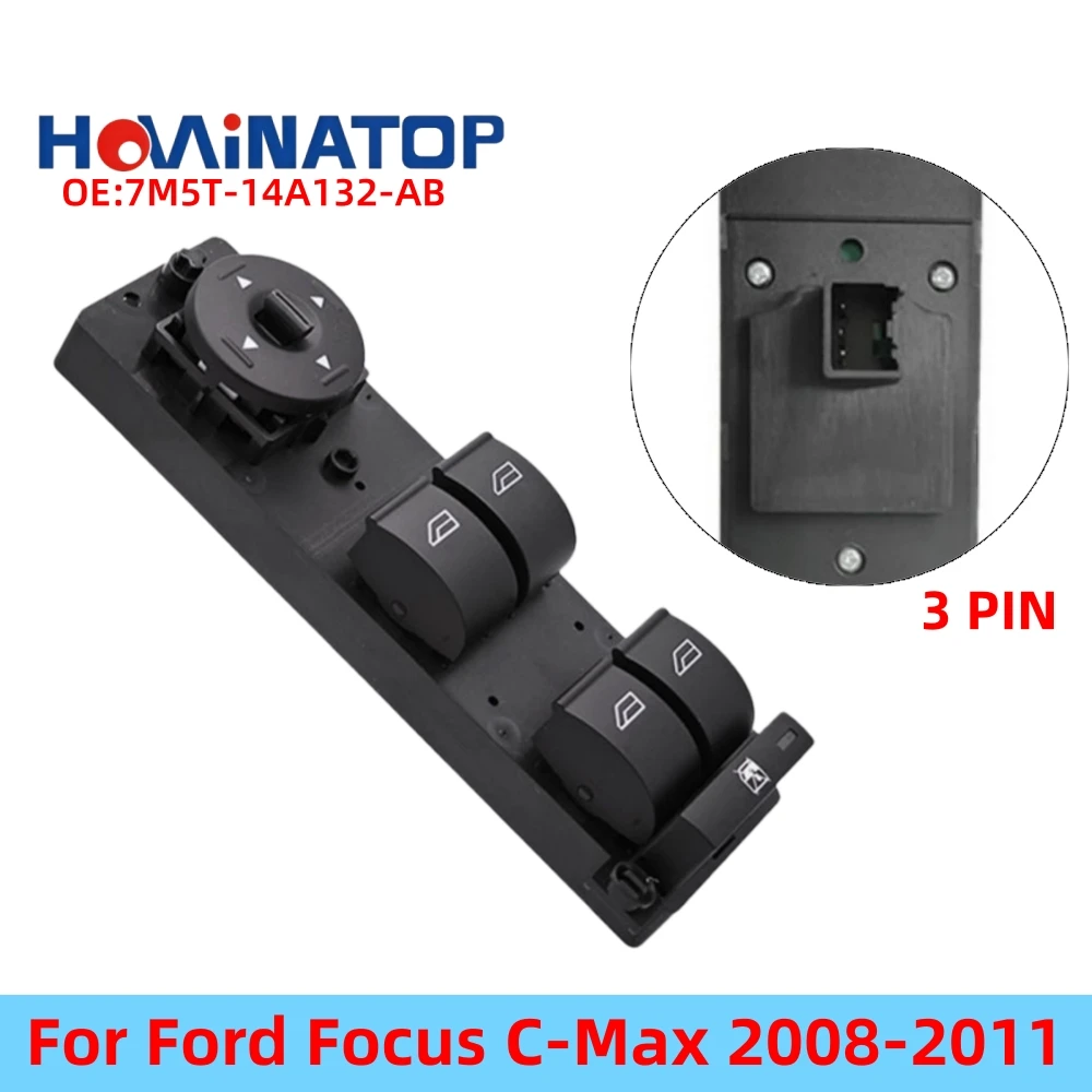 HOWINATOP 7M5T‑14A132‑AB  3Pin Power Window Master Switch Driver Side Control For Ford Focus C‑Max 2008‑2011 OEM Replacement