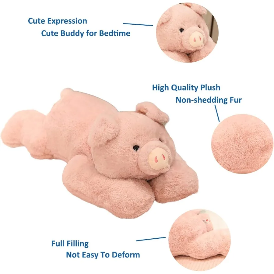 Gewichtetes Stofftier, 3,3 lbs, Plüsch-Schwein-Spielzeug für 19,6 Zoll weiches Wurfkissen, Geschenk in Rosa, beruhigender sensorischer Stressabbau