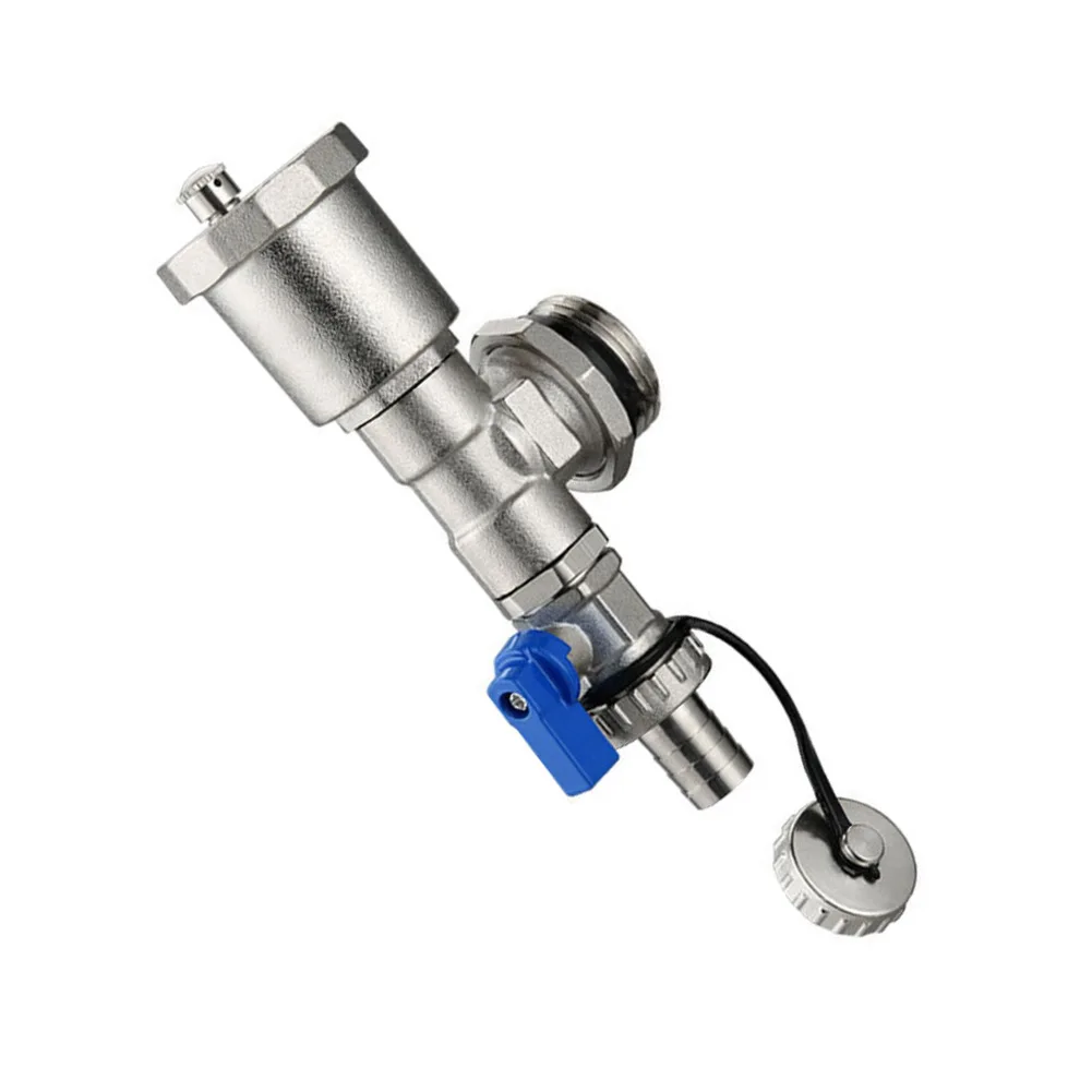 Automatic Drain and Air Vent Device for Underfloor Heating Circuits with 1 Inch DN25 and 1/2 Inch DN15 Connectors and Brass Body