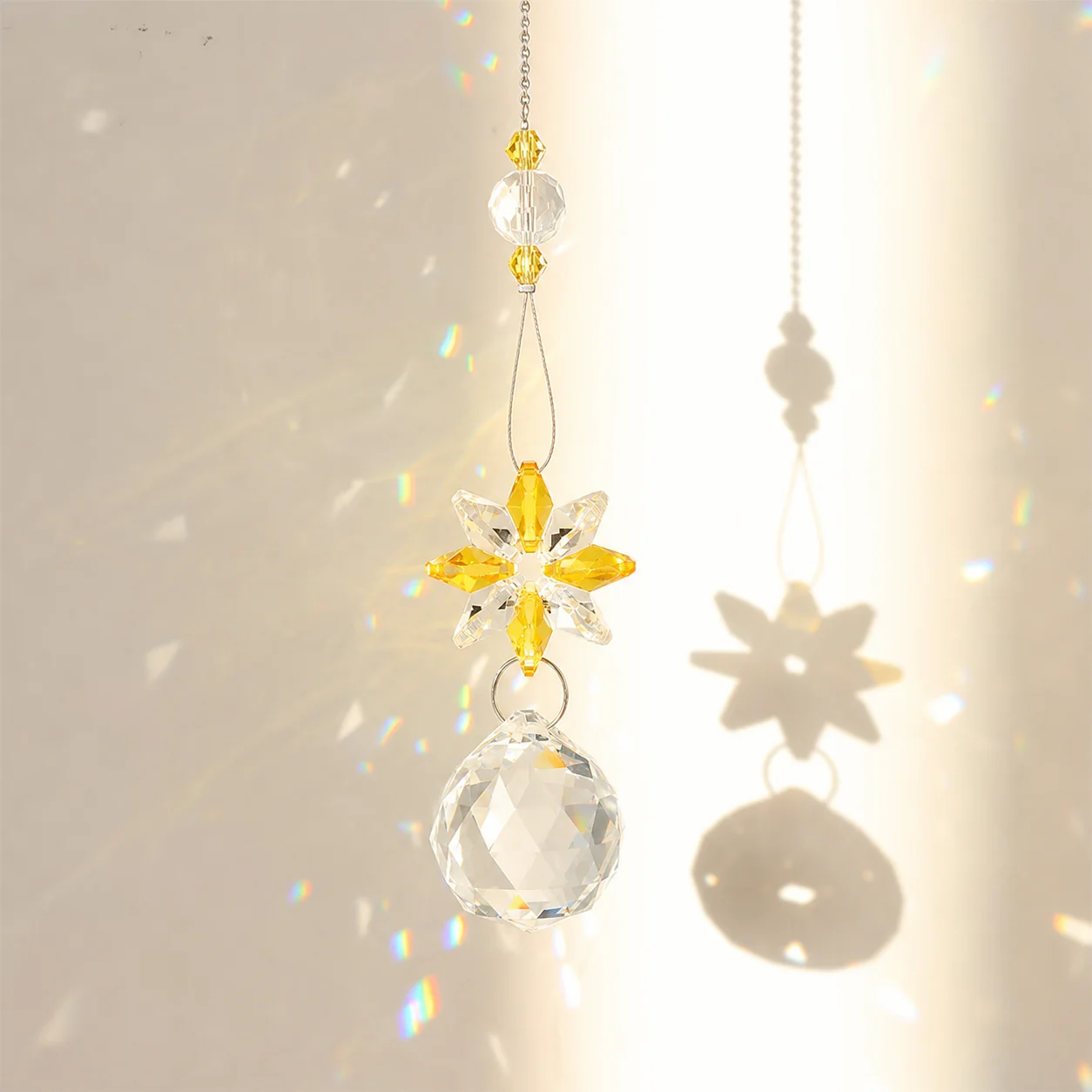 1Pc 30mm Transparent Crystal Ball Prism Flower Pendant Sun Catcher Rearview Mirror Car Hanging Decoration Home Decoration