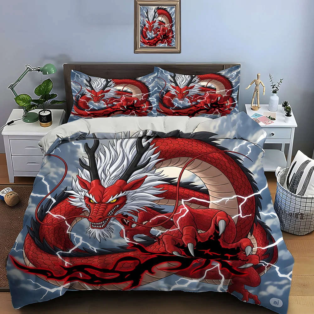 Red dragon gripping lightning Print Soft Comfortable Duvet Cover Bedding Set Included 1*Duvet Cover  2*Pillowcases Luxury gifts
