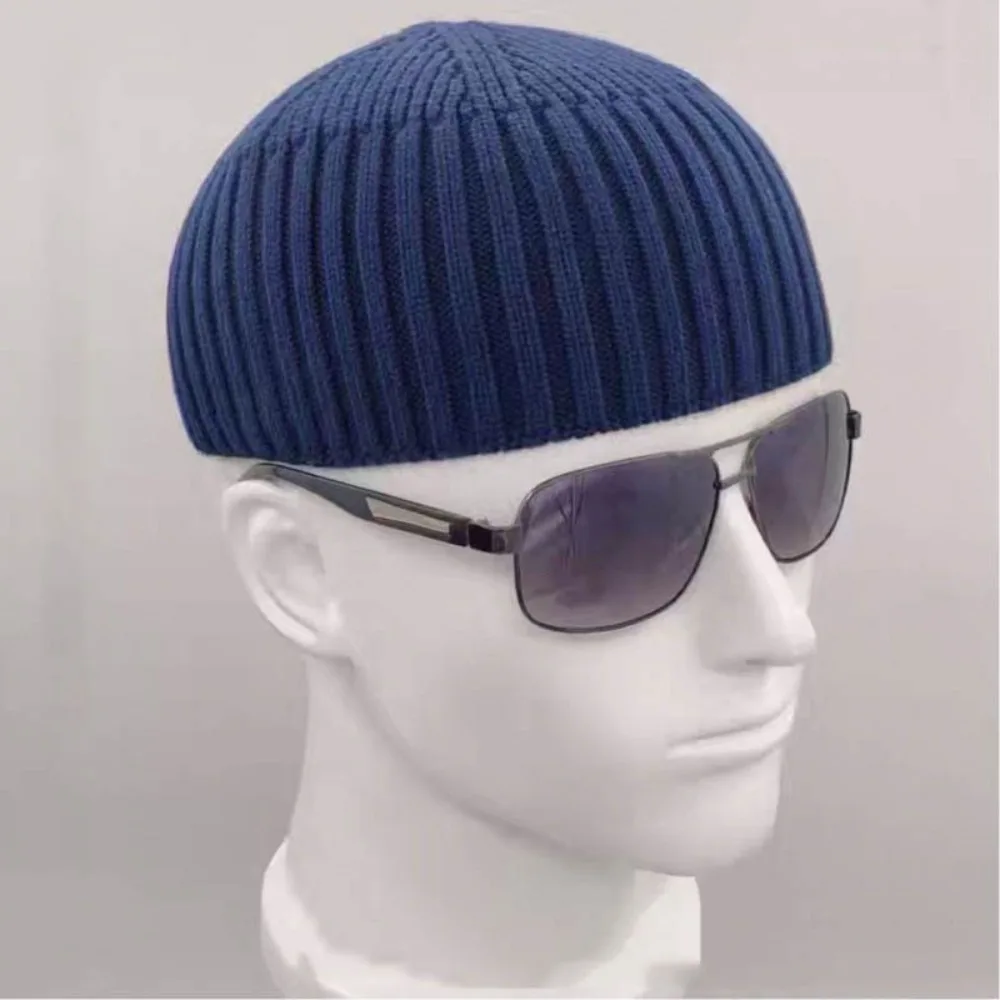 Street Solid Color Knitted Cap Brimless Keep Warm Vintage Dome Hat Elastic Melon Beanie Cap Outdoor Winter Beanie Bonnet Cap