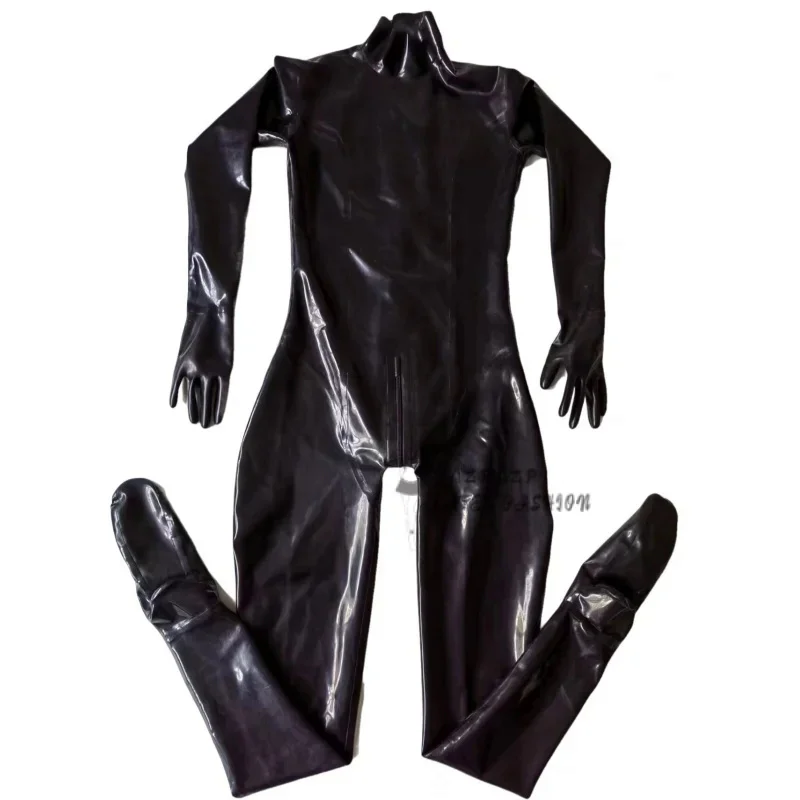 

Black Latex Rubber Gummi Catsuit Bodystocking Zipper Open Crotch Body Cosplay Zentai Tight Sexy Leotard