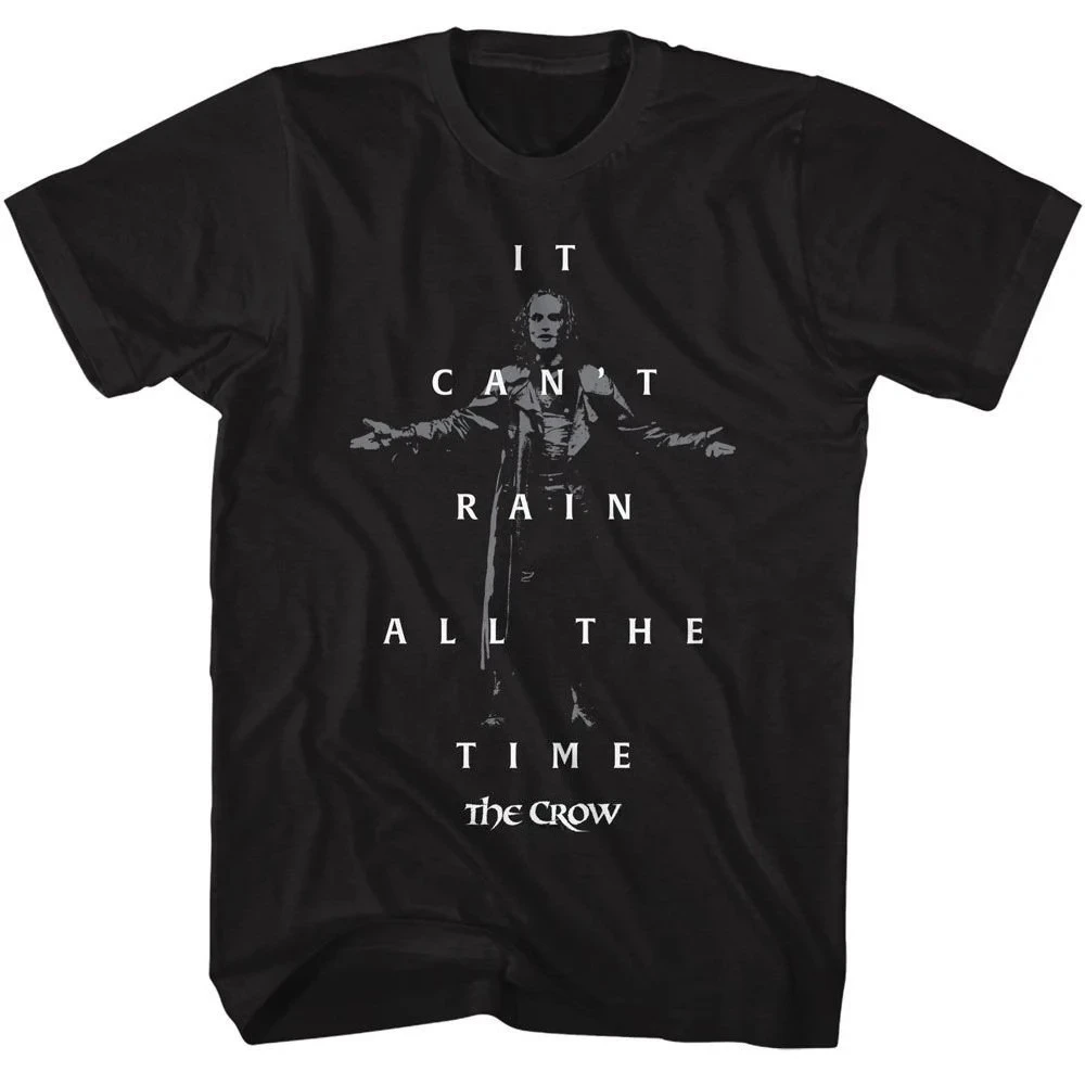 Camiseta preta com citação e foto de The Crow Can't Rain, camiseta masculina e feminina de verão, solta e respirável