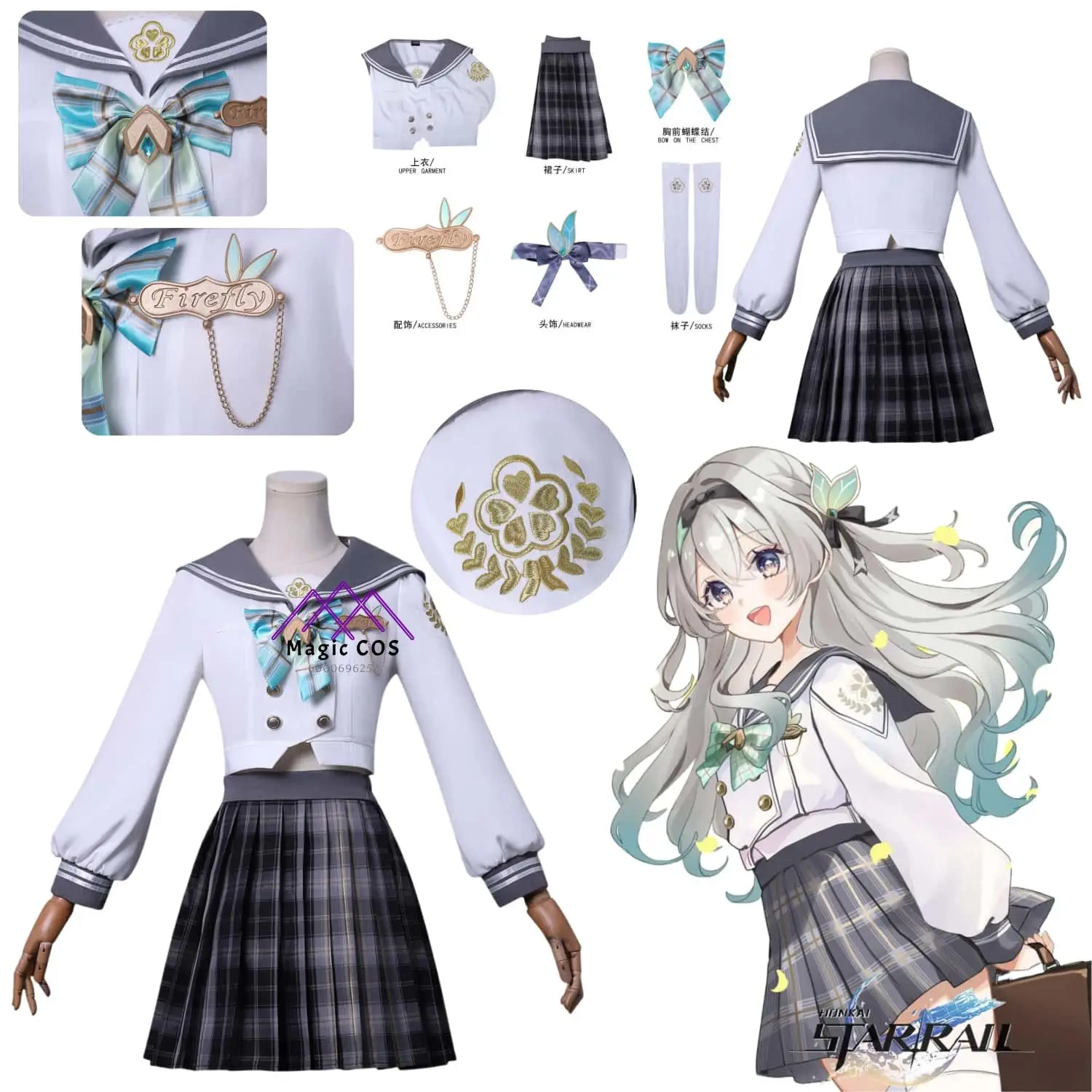 

Game Honkai: Star Rail Cosplay Costume Anime Firefly Role Play Clothes Cute JK Dress Uniform for Women Adult Comic Con Halloween