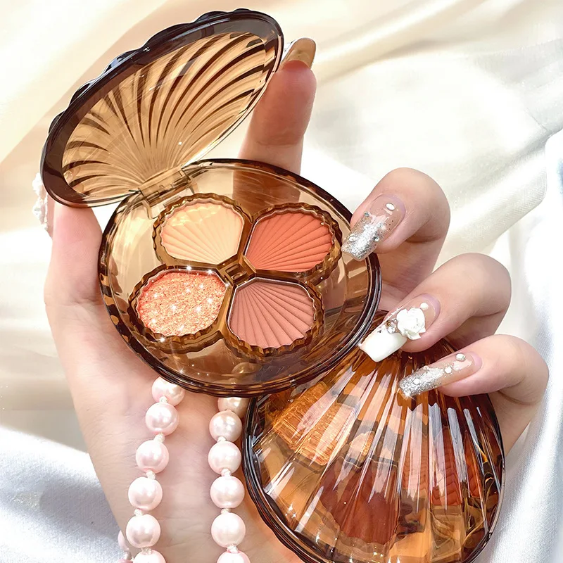 Pearl Inspired Eyeshadow Palette 4Colors Ombre Matte Shimmer Fine Glitter Nude Tones Waterproof Long Lasting