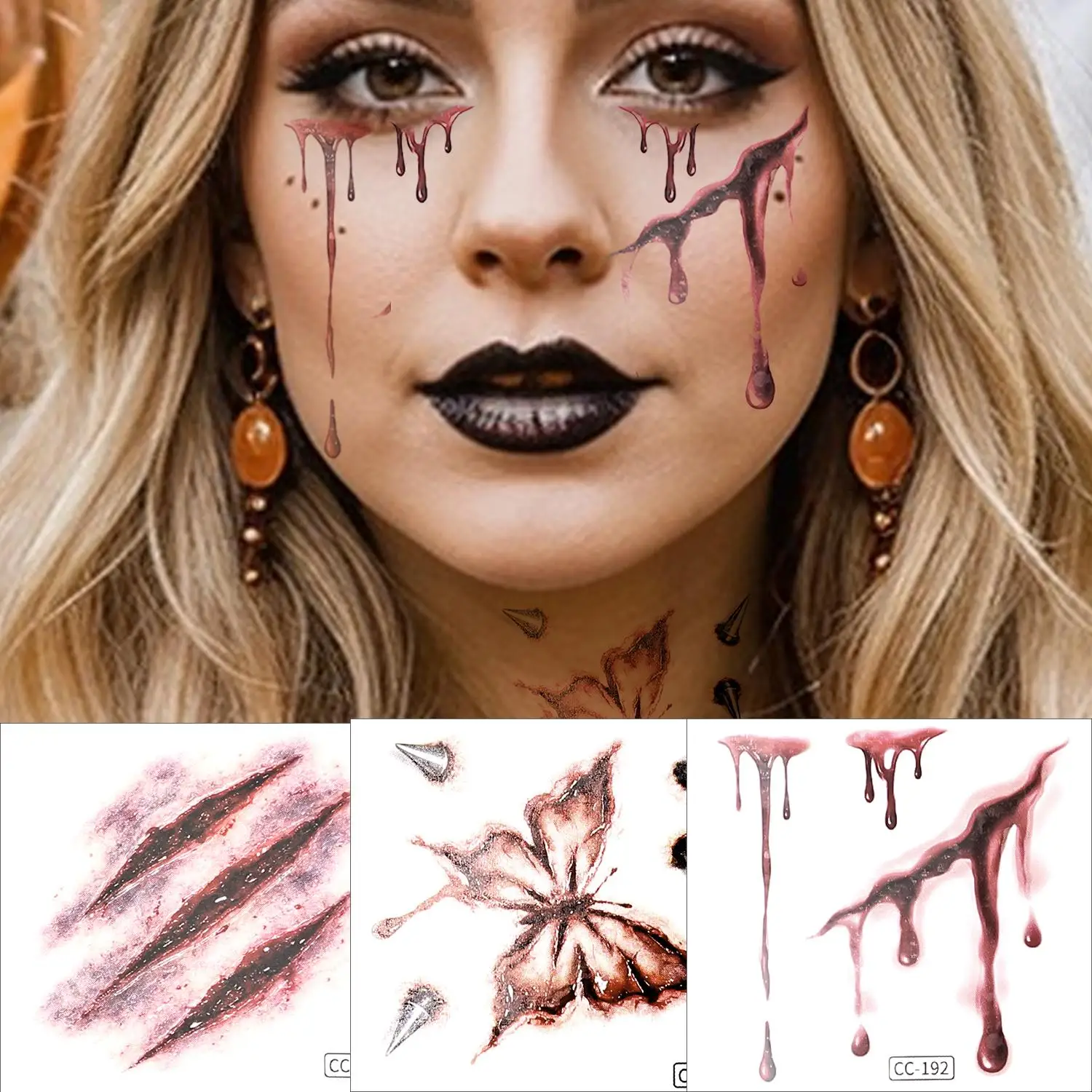 Waterproof 3D Realistic Scar Fake Tattoo Bloody Wound Stickers Adult Face Body Tattoo Sticker for Halloween Makeup Party Decor