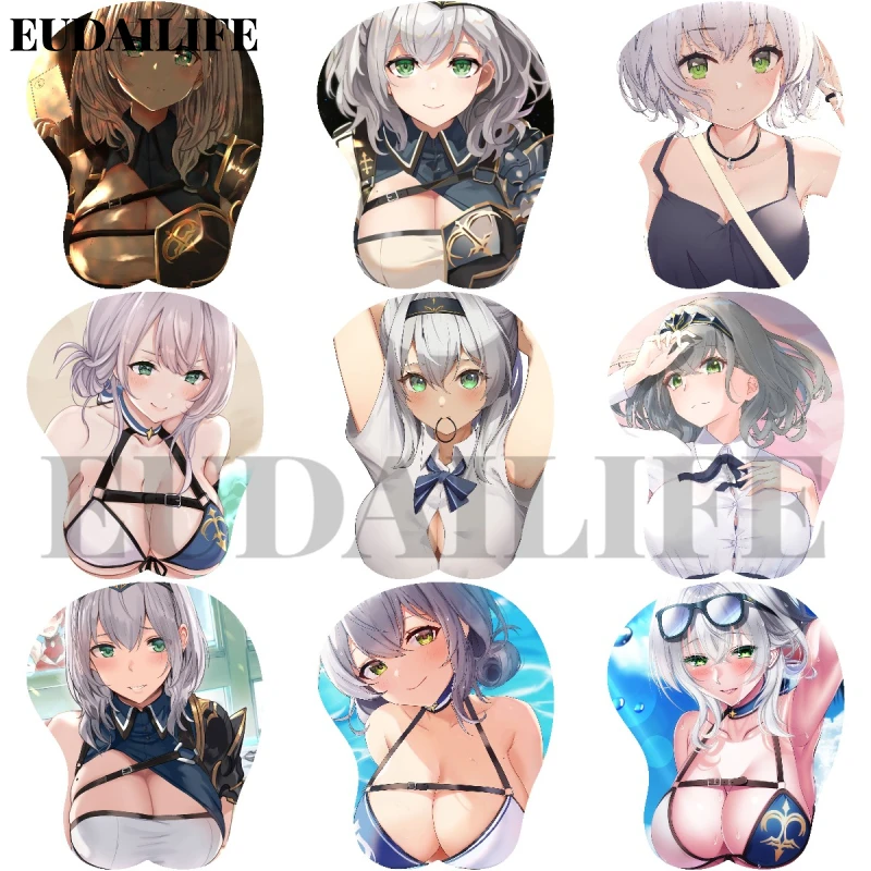 Vtuber Shirogane Noel 3D Mousepad Hand Wrist Rest Mouse Pad Mousepad Silicone Oppai Soft Mouse Mat Office Work Otaku Gaming Gift