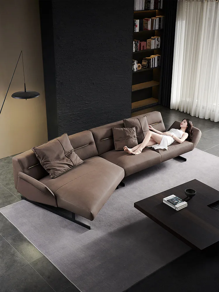 Light luxury first-layer leather sofa, simple special-shaped sofa in Italian small apartment living room