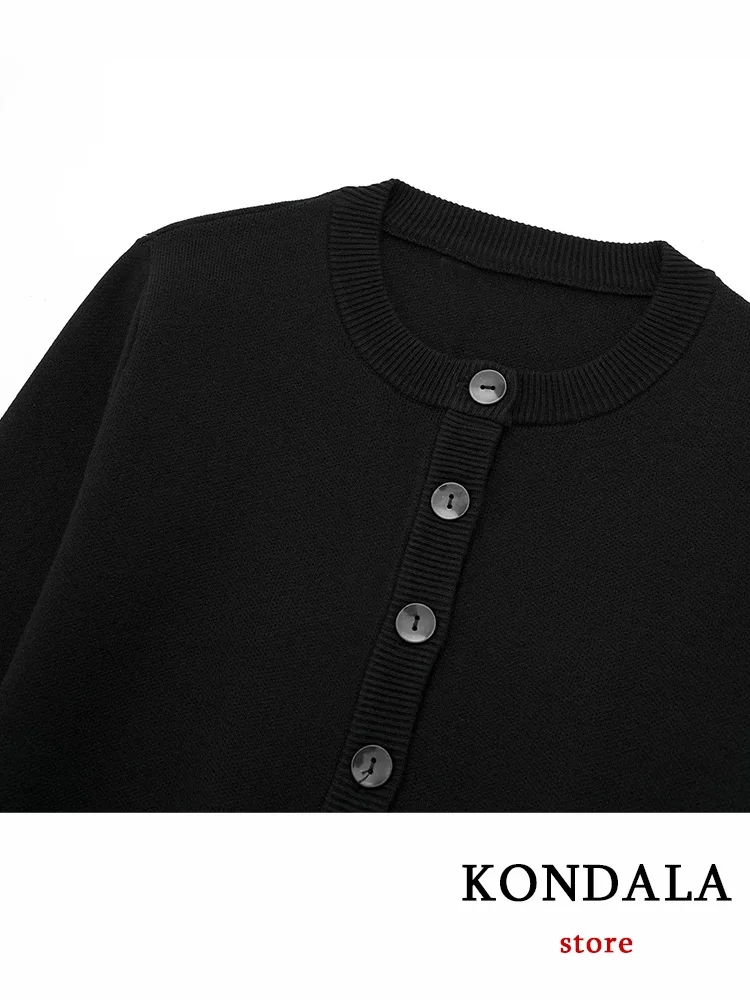 Imagem -04 - Kondala-top com Pescoço Único e Saia Fina Longa para Mulheres Monocromático Terno Vintage Casual Moda Natalícia Novo Outono 2023