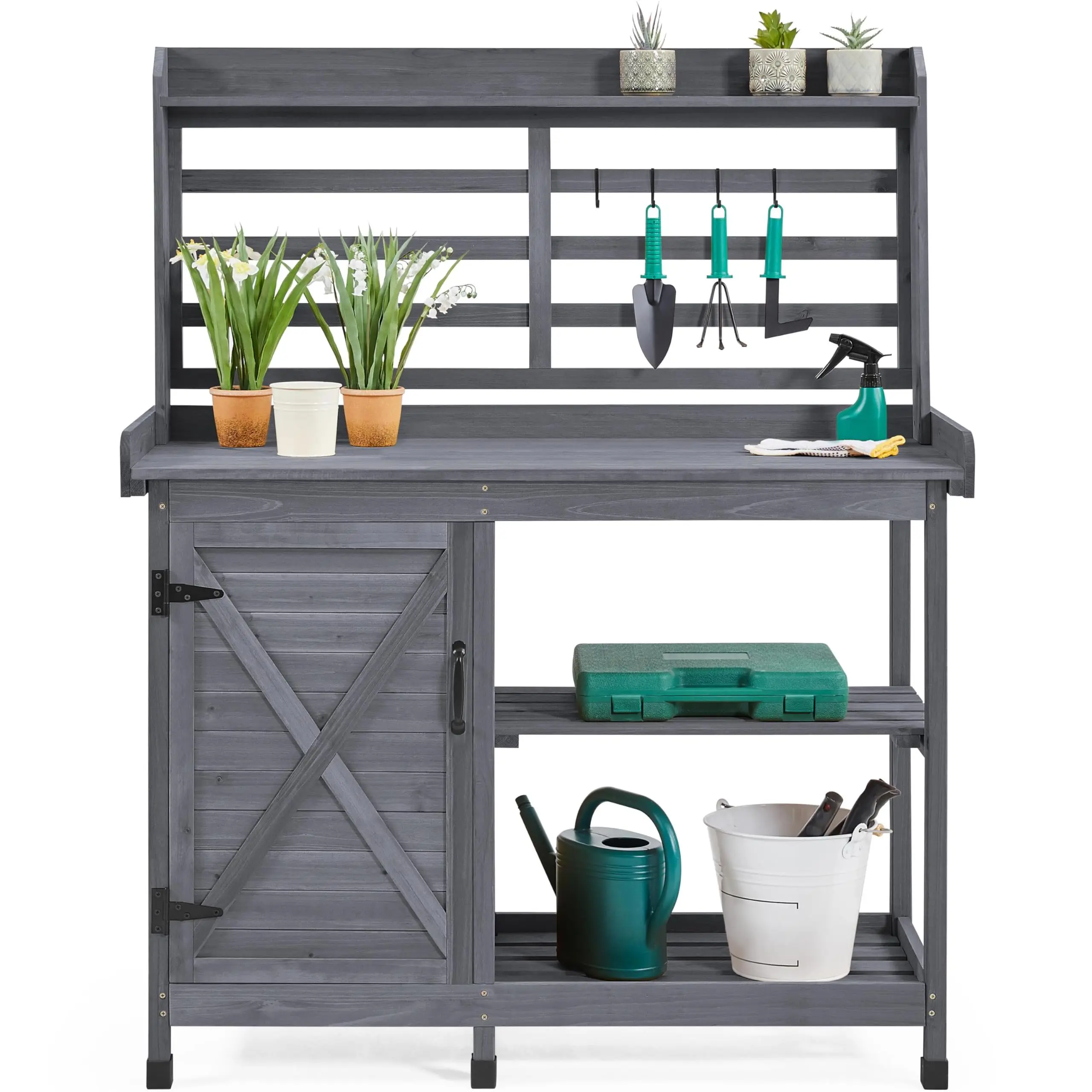 Outdoor Potting Bench with Storage, Planting Table for Patio,Gray