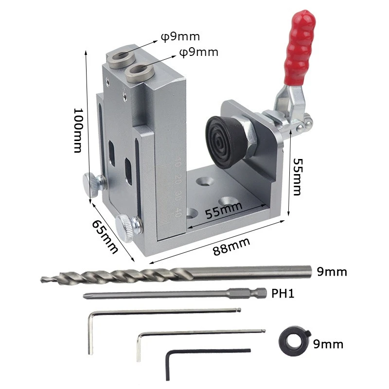 9mm Pocket Hole Jig Woodworking Angle Hole Drilling Locator With Plug Screw For Wood Board Joint Connection