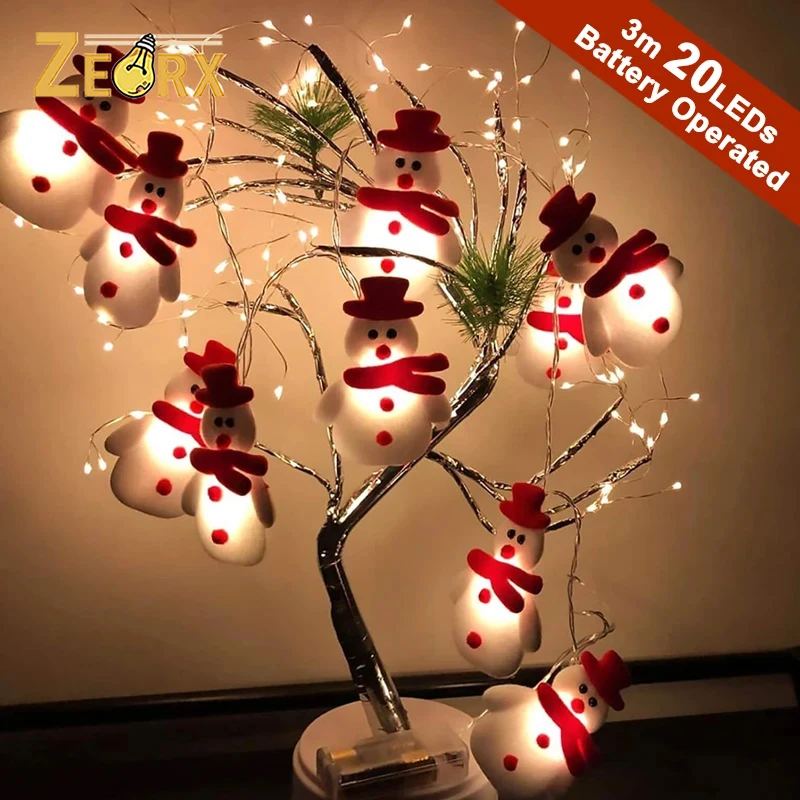 

Christmas Snowman String Lights, 3m/20LEDs Battery Operated Light String with 10 Ornaments for Xmas Tree Winter Party Decor
