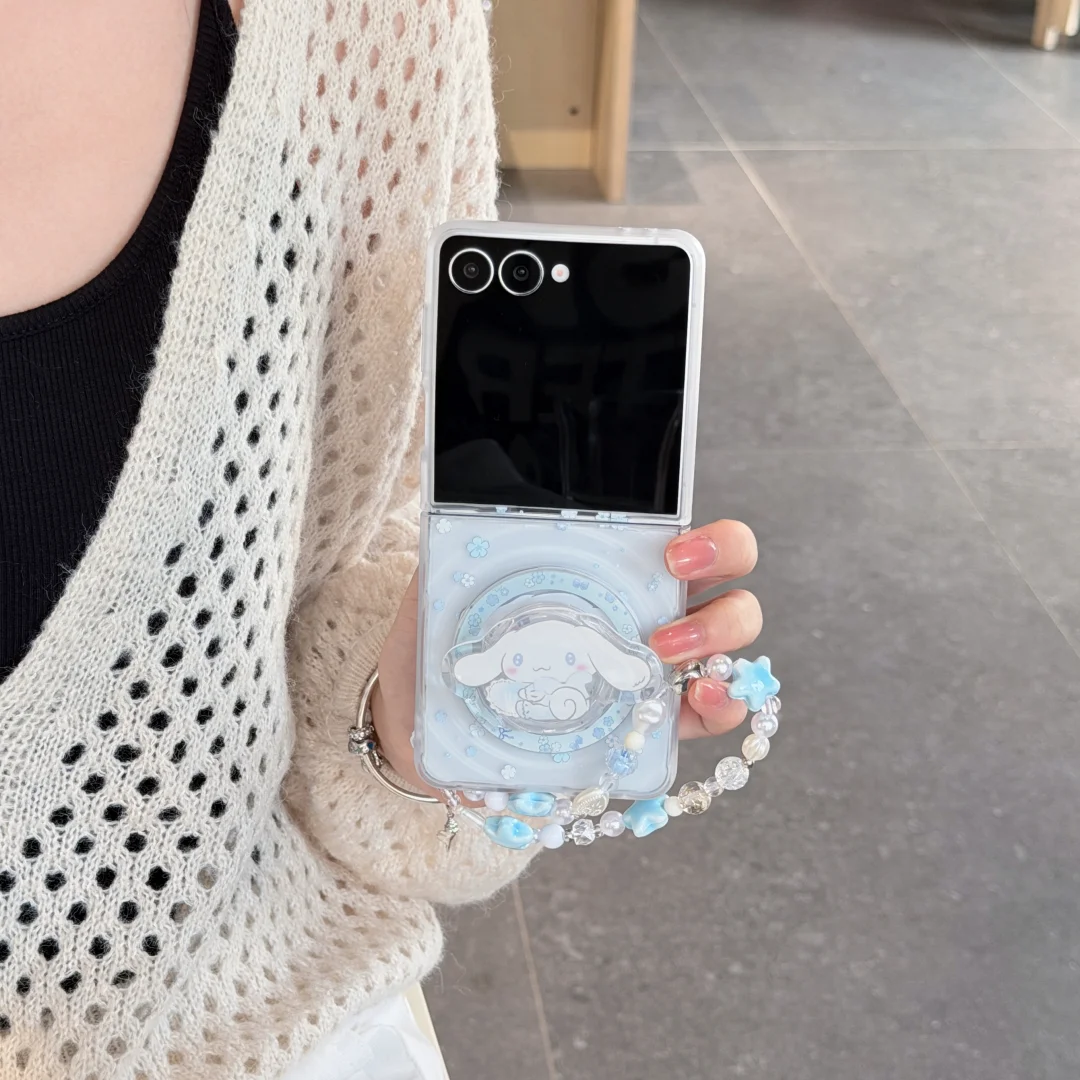 

Cute My Melody Cinnamoroll Magnetic stand Holder Magsafe Wireless Charge Phone Case For Samsung Galaxy Z Flip 7 6 5 4 3 Cover