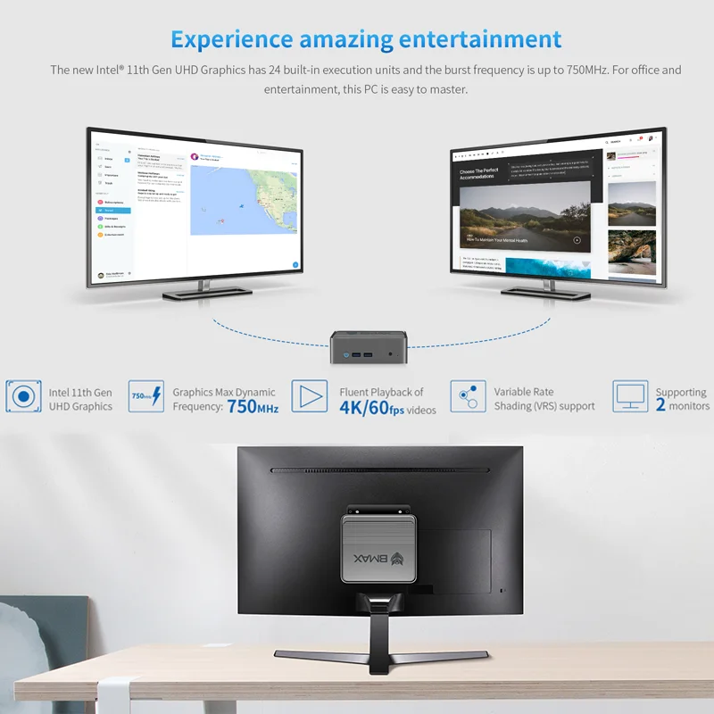 BMAX B3 Mini PC Windows 11 Pro Intel N5095 8 GB RAM DDR4 256 GB SSD Intel 11. generacji UHD Graphics 1000 Mb/s Ethernet