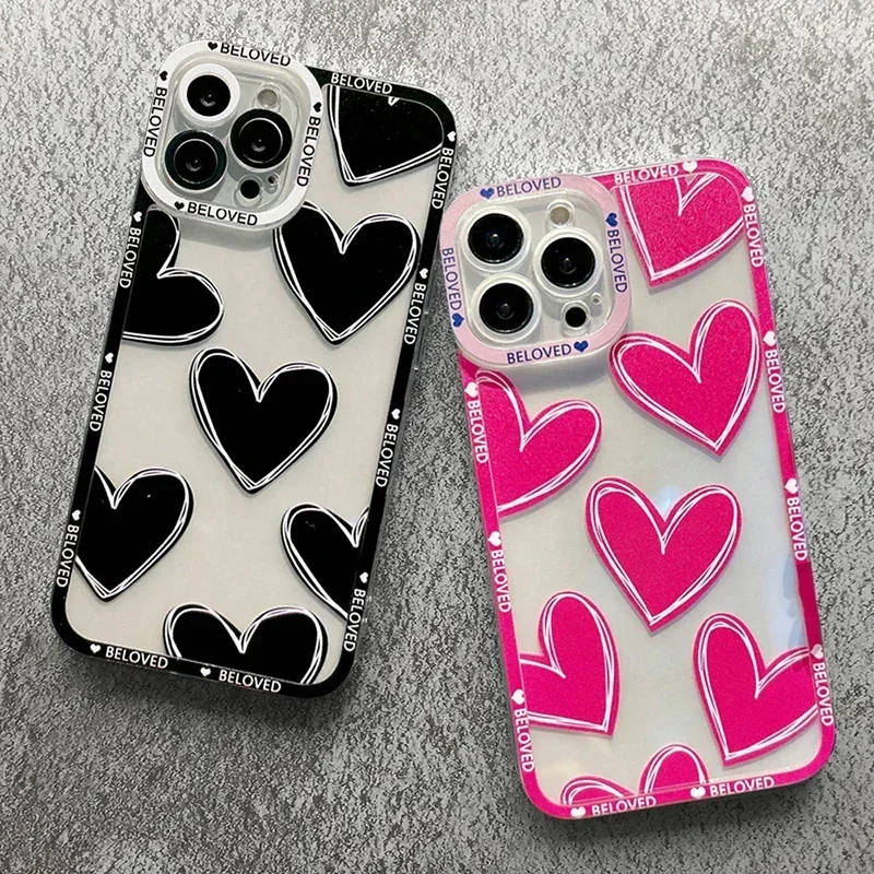 Soft Clear Phone Case For iPhone 16 14 13 15 Pro Max 12 Mini 11 Pro Xs 7 8 Plus SE XR Love Heart Cover Transparent Fundas Shell