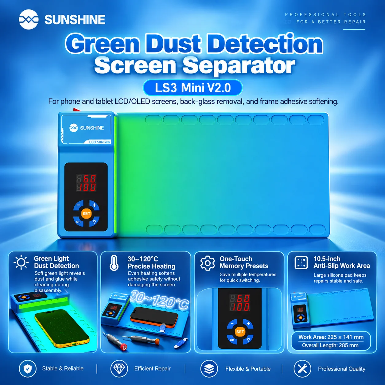SUNSHINE LS3Mini V2 LCD Screen Separator Heating Table Separation Pad for Mobile Phone and Tablet Repair Screen Disassembly Tool