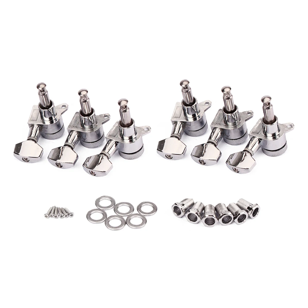 

6PCS/Set Black Locked String Tuning Pegs key Tuners Machine Heads For Acoustic Electric Guitar Lock(Silver)